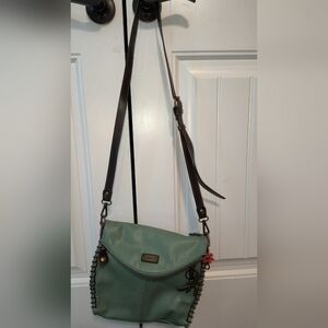 Chala Green Crossbody with Dark Brown Strap and Braided Side Trim